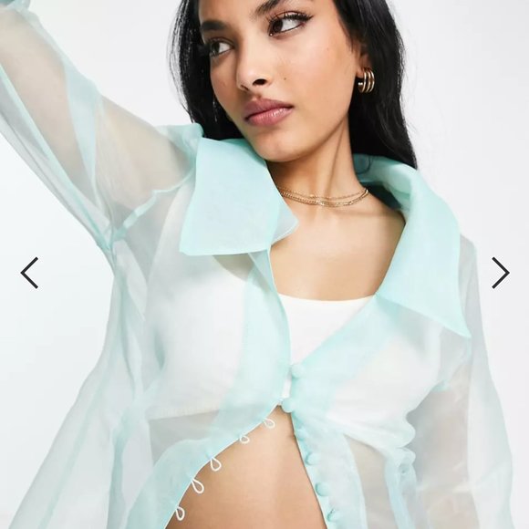 *NWT* ASOS DESIGN occasion organza shirt in light blue - Picture 3 of 4